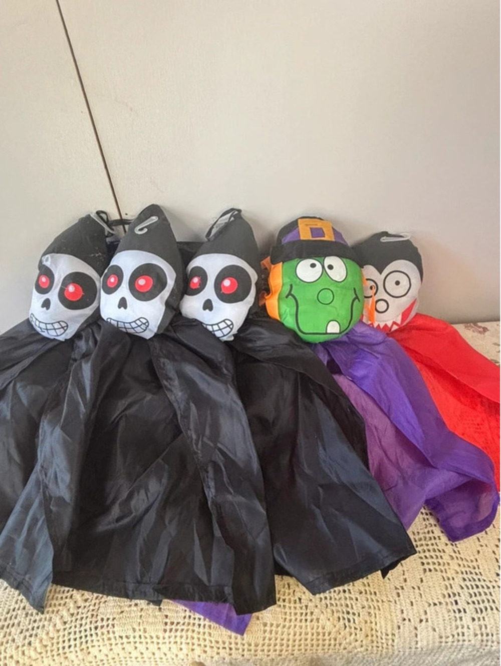Halloween Windsock Decorations Lot of 5 Skeleton Witch Vampire Hanging Décor